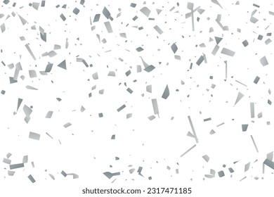 Silver glitter confetti on a white background. Illustration of a drop of shiny particles. Decorative element. Luxury background for your design, cards, invitations, gift, vip. 