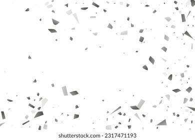 Silver glitter confetti on a white background. Illustration of a drop of shiny particles. Decorative element. Luxury background for your design, cards, invitations, gift, vip. 