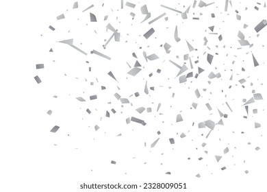 Silver glitter confetti on a white background. Illustration of a drop of shiny particles. Decorative element. Luxury background for your design, cards, invitations, gift, vip. 