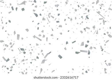 Silberglitter Konfetti auf weißem Hintergrund. Illustration eines Tropfens glänzender Partikel. Dekoratives Element. Luxuriöser Hintergrund für Ihr Design, Karten, Einladungen, Geschenk, Vip. 