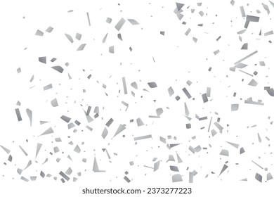 Silberglitter Konfetti auf weißem Hintergrund. Illustration eines Tropfens glänzender Partikel. Dekoratives Element. Luxuriöser Hintergrund für Ihr Design, Karten, Einladungen, Geschenk, Vip. 