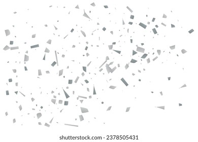 Silver glitter confetti on a white background. Illustration of a drop of shiny particles. Decorative element. Luxury background for your design, cards, invitations, gift, vip. 