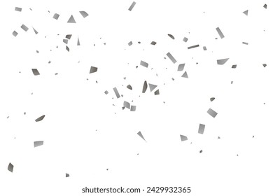 Silver glitter confetti on a white background. Illustration of a drop of shiny particles. Decorative element. Luxury background for your design, cards, invitations, gift, vip. 