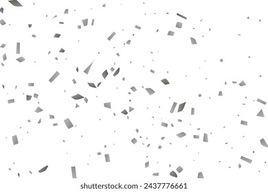 Silver glitter confetti on a white background. Illustration of a drop of shiny particles. Decorative element. Luxury background for your design, cards, invitations, gift, vip. 