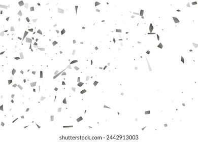 Silver glitter confetti on a white background. Illustration of a drop of shiny particles. Decorative element. Luxury background for your design, cards, invitations, gift, vip. 