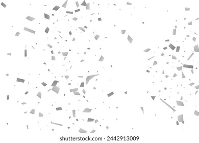 Silver glitter confetti on a white background. Illustration of a drop of shiny particles. Decorative element. Luxury background for your design, cards, invitations, gift, vip. 