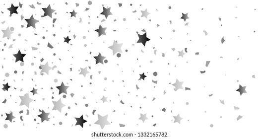 Silver glitter confetti of stars on a white background. Illustration of glittering confetti stars for your design. Decorative element. VIP cards, invitations, gift.