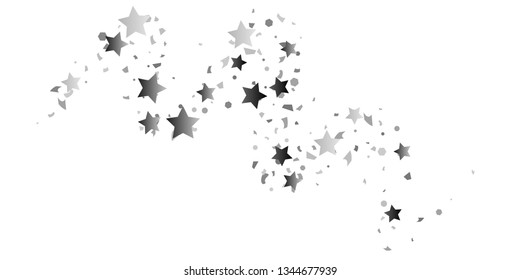 Silver glitter confetti of stars on a white background. Illustration of glittering confetti stars for your design. Decorative element. VIP cards, invitations, gift.