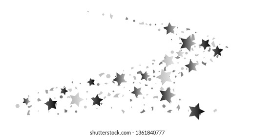 Silver glitter confetti of stars on a white background. Illustration of glittering confetti stars for your design. Decorative element. VIP cards, invitations, gift.