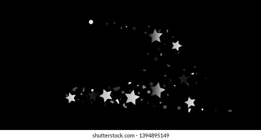 Silver glitter confetti of stars on a black background. Illustration of shiny silver stars. Decorative element. VIP cards, invitations, gift, luxury background for your design.