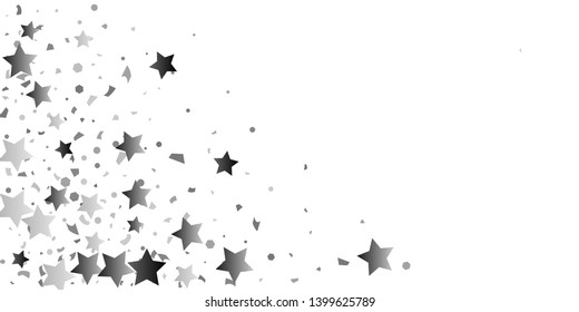 Silver glitter confetti of stars on a white background. Illustration of glittering confetti stars for your design. Decorative element. VIP cards, invitations, gift.