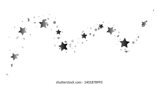 Silver glitter confetti of stars on a white background. Illustration of glittering confetti stars for your design. Decorative element. VIP cards, invitations, gift.