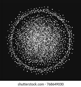 Silver glitter. Double circle with silver glitter on black background. Awesome Vector illustration.