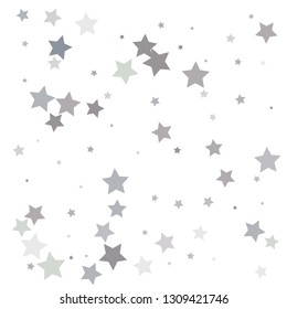 Silver glitter falling stars. Silver sparkle star on white background. Vector template for New year, Christmas, birthday, party, wedding, card, invitation, flyer, voucher, web, header. Star confetti.