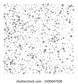 Silver glitter falling stars. Silver sparkle star on white background. Vector template for New year, Christmas, birthday, party, wedding, card, invitation, flyer, voucher, web, header. Star confetti.