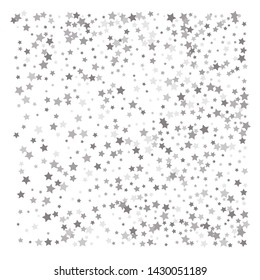 Silver glitter falling stars. Silver sparkle star on white background. Vector template for New year, Christmas, birthday, party, wedding, card, invitation, flyer, voucher, web, header. Star confetti.