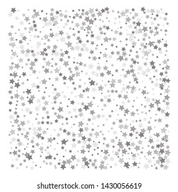 Silver glitter falling stars. Silver sparkle star on white background. Vector template for New year, Christmas, birthday, party, wedding, card, invitation, flyer, voucher, web, header. Star confetti.