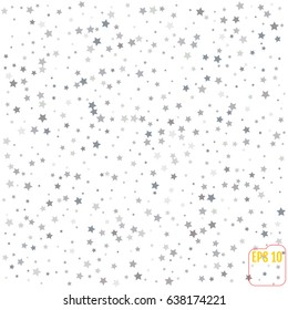 Silver Glitter Falling Stars. Silver Sparkle Star On White Background. Vector Template For New Year, Christmas, Birthday, Party, Wedding, Card, Invitation, Flyer, Voucher, Web, Header. Star Confetti.