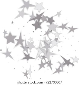Silver glitter falling stars. Silver sparkle star on white background. Vector template for New year, Christmas, birthday, party, wedding, card, invitation, flyer, voucher, web, header. Star confetti.