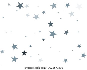 Silver glitter falling stars vector template for birthday party, wedding invitation card, flyer, voucher, holiday banner.  Silver sparkle stars confetti glitter on white background.