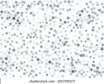 Silver glitter falling stars vector template for birthday party, wedding invitation card, flyer, voucher, web header.  Silver sparkle stars grey scale confetti glitter on white background