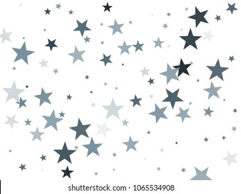 Silver glitter falling stars vector template for birthday party, wedding invitation card, flyer, voucher, Christmas banner.  Silver sparkle stars grey confetti glitter on white background