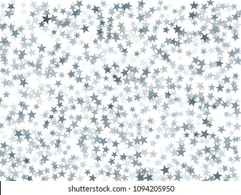 Silver Glitter Falling Stars Vector Template For Birthday Party, Wedding Invitation Card, Flyer, Voucher, Holiday Banner.  Silver Sparkle Stars Grey Confetti Glitter On White Background