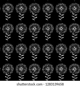 Silver glitter, floral element on black background