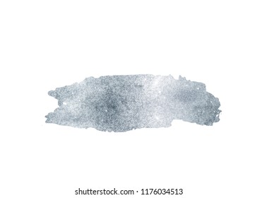 Silver glitter foil brush stroke vector. Argent paint smear background isolated on white. Glow metal pattern.