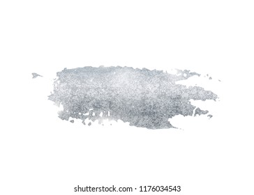 Silver glitter foil brush stroke vector. Argent paint smear background isolated on white. Glow metal pattern.