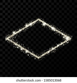 Silver glitter frame. Rhombus frame with shiny sparkles on dark transparent background. Vector illustration