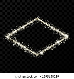 Silver glitter frame. Rhombus frame with shiny sparkles on dark transparent background. Vector illustration