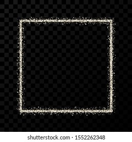 Silver glitter frame. Square frame with shiny sparkles on dark transparent background. Vector illustration