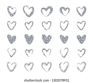 Silver Glitter Heart Set. Vector