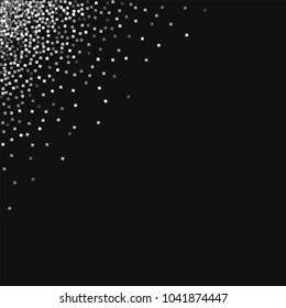 Silver glitter. Left right corner on black background. Gorgeous vector illustration.