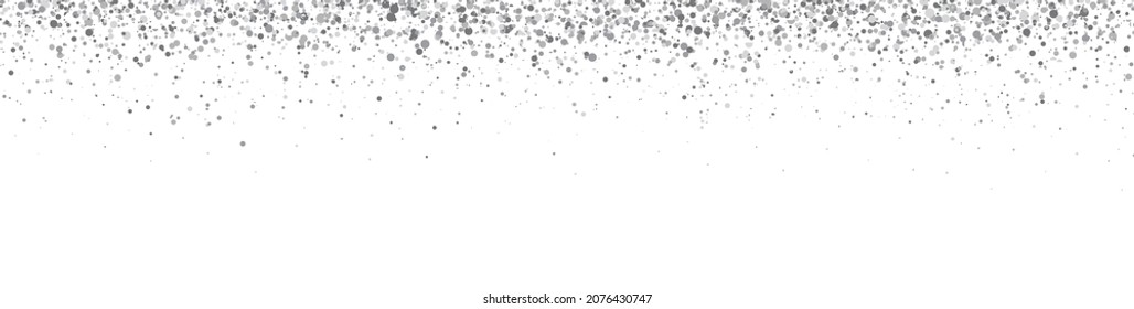 Silver glitter long background. Diamond confetti banner. Christmas sparkle border. Grey dust falling. Holiday party decoration. Snow xmas pattern. Magic design. Powder frame. Vector illustration.