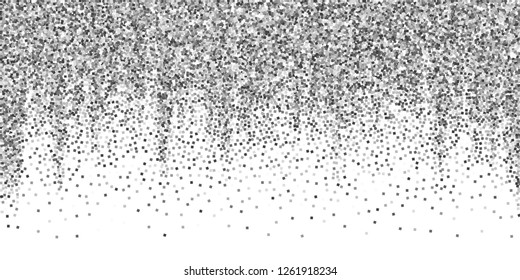 Silver glitter luxury sparkling confetti. Scattered small gold particles on white background. Awesome festive overlay template. Precious vector illustration.