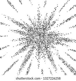 Silver glitter luxury sparkling confetti. Scattered small gold particles on white background. Admirable festive overlay template. Mind-blowing vector illustration.