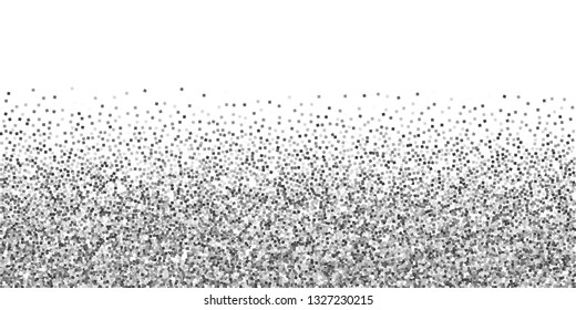 Silver glitter luxury sparkling confetti. Scattered small gold particles on white background. Brilliant festive overlay template. Graceful vector illustration.