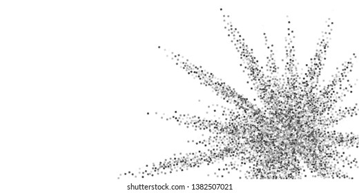 Silver glitter luxury sparkling confetti. Scattered small gold particles on white background. Authentic festive overlay template. Awesome vector illustration.