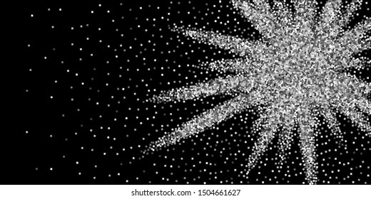 Silver glitter luxury sparkling confetti. Scattered small gold particles on black background. Attractive festive overlay template. Modern vector illustration.