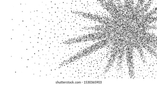 Silver glitter luxury sparkling confetti. Scattered small gold particles on white background. Attractive festive overlay template. Noteworthy vector illustration.