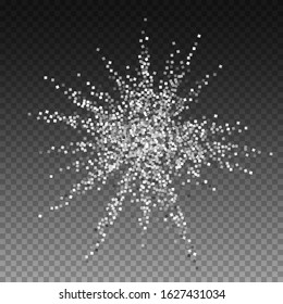 Silver glitter luxury sparkling confetti. Scattered small gold particles on transparent background. Admirable festive overlay template. Curious vector illustration.