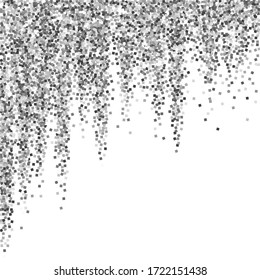 Silver glitter luxury sparkling confetti. Scattered small gold particles on white background. Alive festive overlay template. Popular vector illustration.