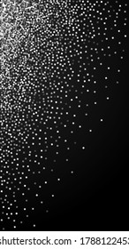 Silver glitter luxury sparkling confetti. Scattered small gold particles on black background. Ecstatic festive overlay template. Remarkable vector background.