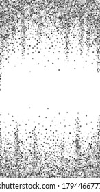 Silver glitter luxury sparkling confetti. Scattered small gold particles on white background. Emotional festive overlay template. Fresh vector background.