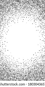 Silver glitter luxury sparkling confetti. Scattered small gold particles on white background. Ecstatic festive overlay template. Fetching vector background.