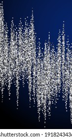 Silver glitter luxury sparkling confetti. Scattered small gold particles on dark blue background. Eminent festive overlay template. Fantastic vector background.