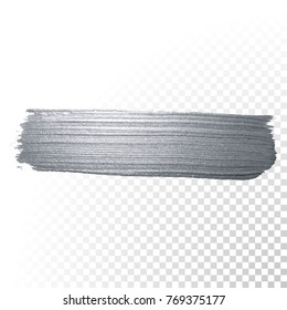 Silver glitter paint brush stroke or abstract dab smear with smudge texture on transparent background. Isolated glittering sparkling silver paint ink splash stain for luxury greeting card design