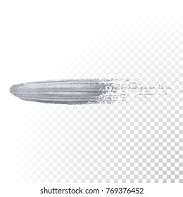 Silber-glänzende Pinselstrich oder abstrakter Dab-Abstrich mit Schmuckstruktur auf transparentem Hintergrund. Einzeln glitzernder, glänzender Silberfarbenspritzer für luxuriöses Grußkartendesign
